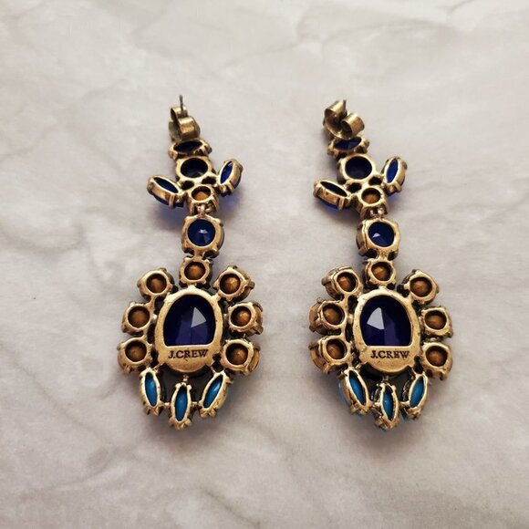 💖 J.Crew Blue Grey Rhinestones Crystals Cluster Statement Drop Dangle Earrings - Picture 6 of 9